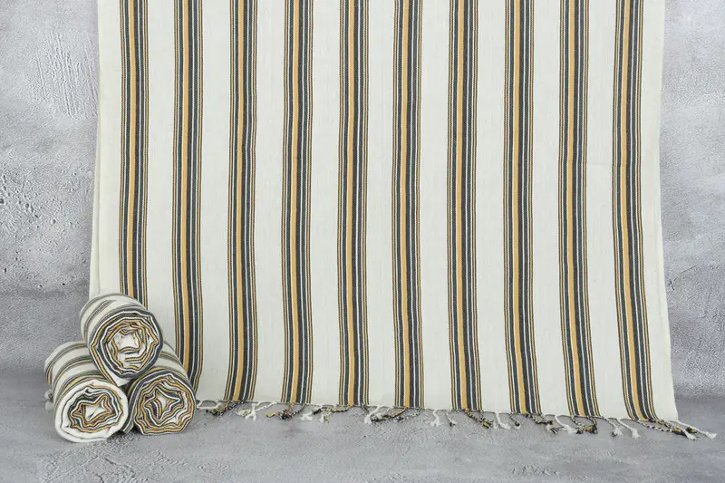 Turkish Towel Bridesmaid Gift Black-Mustard Striped 38x71 Inches