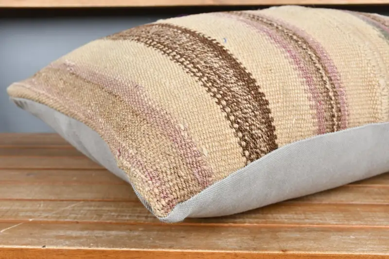 Boho Chic Pillow Sham, Cushion, Turkish Kilim Pillow, Gift Pillow, Wool Kilim Pillow Pillow Cover, 16x24 Beige Pillow, Boho Pillow - 4