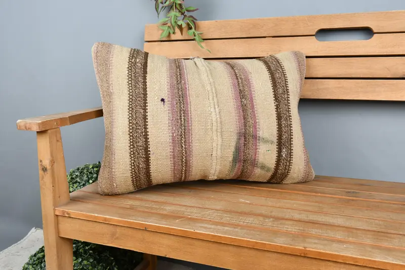 Boho Chic Pillow Sham, Cushion, Turkish Kilim Pillow, Gift Pillow, Wool Kilim Pillow Pillow Cover, 16x24 Beige Pillow, Boho Pillow - 1