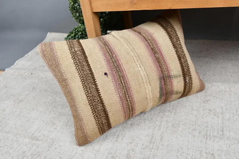 Boho Chic Pillow Sham, Cushion, Turkish Kilim Pillow, Gift Pillow, Wool Kilim Pillow Pillow Cover, 16x24 Beige Pillow, Boho Pillow - 7
