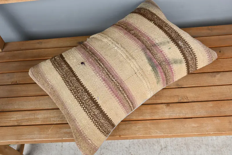 Boho Chic Pillow Sham, Cushion, Turkish Kilim Pillow, Gift Pillow, Wool Kilim Pillow Pillow Cover, 16x24 Beige Pillow, Boho Pillow - 2