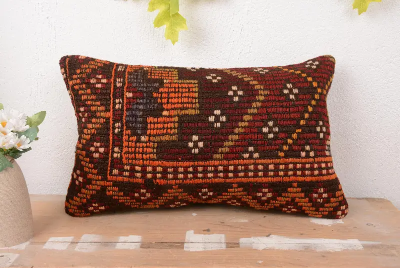 Red & Orange Southwestern Embroidered Pillow, Handmade Throw Pillow