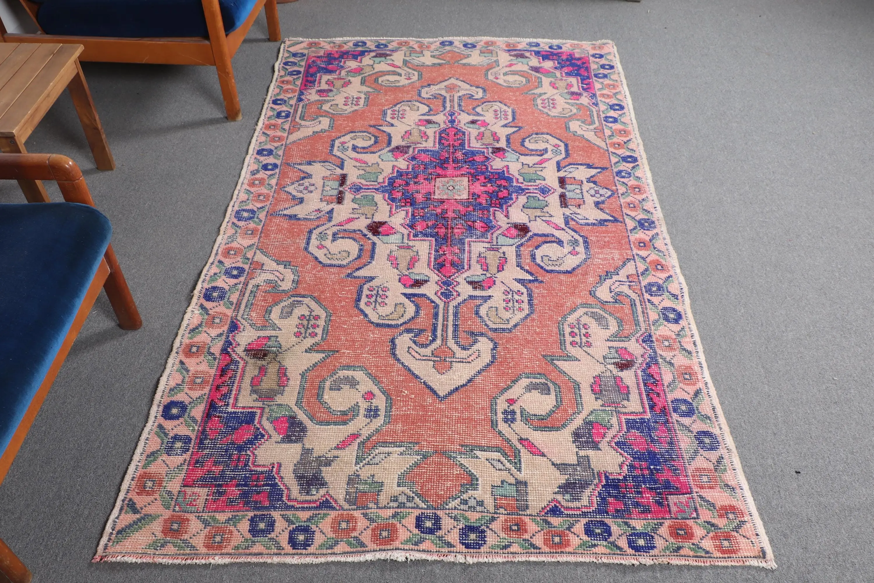 4.2x7.3 ft Turkish Vintage Rug, Area Rug, Red Solid Rug - 1