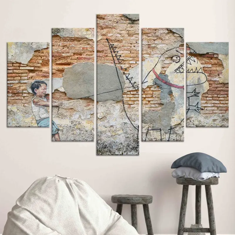 モダンな恐竜グラフィティ キャンバス: 鮮やかな抽象恐竜アート プリント