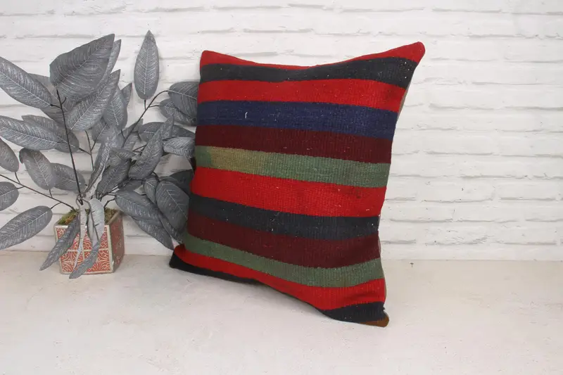 Cojín de meditación, cubierta de almohada de punto, cubierta de almohada, chalingo de cojín de kilim, caja de cojín rojo de 20x20, cubierta de almohada de kilim, cojín de kilim hecho a mano - 4