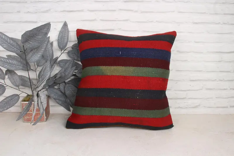 Cojín de meditación, cubierta de almohada de punto, cubierta de almohada, chalingo de cojín de kilim, caja de cojín rojo de 20x20, cubierta de almohada de kilim, cojín de kilim hecho a mano - 1