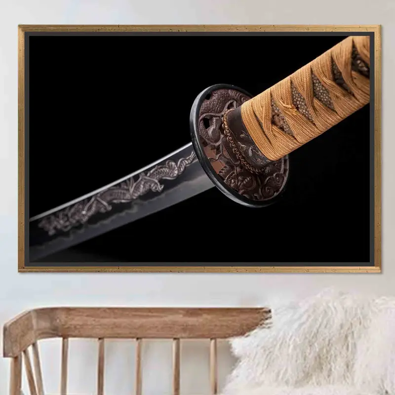 Elegantes Samurai-Katana-Klingenornament – ​​bedruckte Leinwandkunst