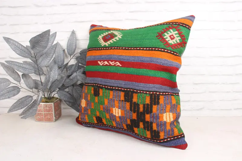 24x24 Green Cushion Cover, Ethnic Pillow Cover Pillow Cover, Pillow for Sofa, Kilim Pillow, Vintage Kilim Throw Pillow, Pillow Case - 4