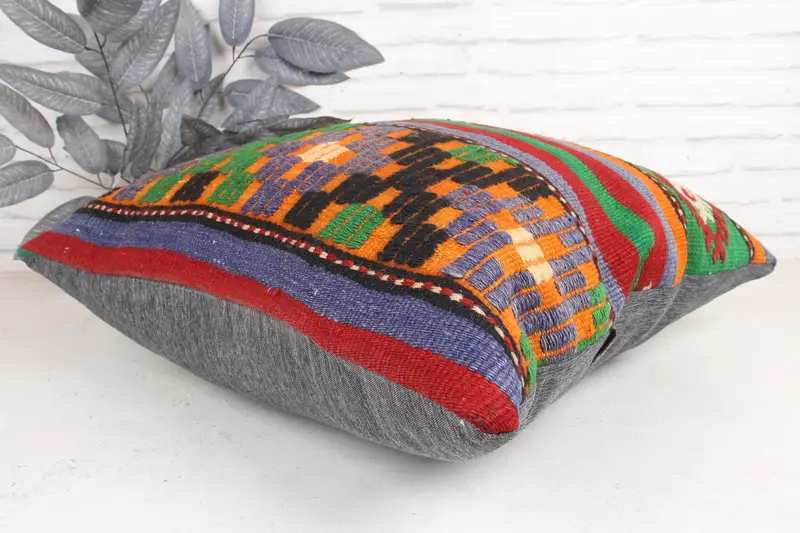24x24 Green Cushion Cover, Ethnic Pillow Cover Pillow Cover, Pillow for Sofa, Kilim Pillow, Vintage Kilim Throw Pillow, Pillow Case - 6