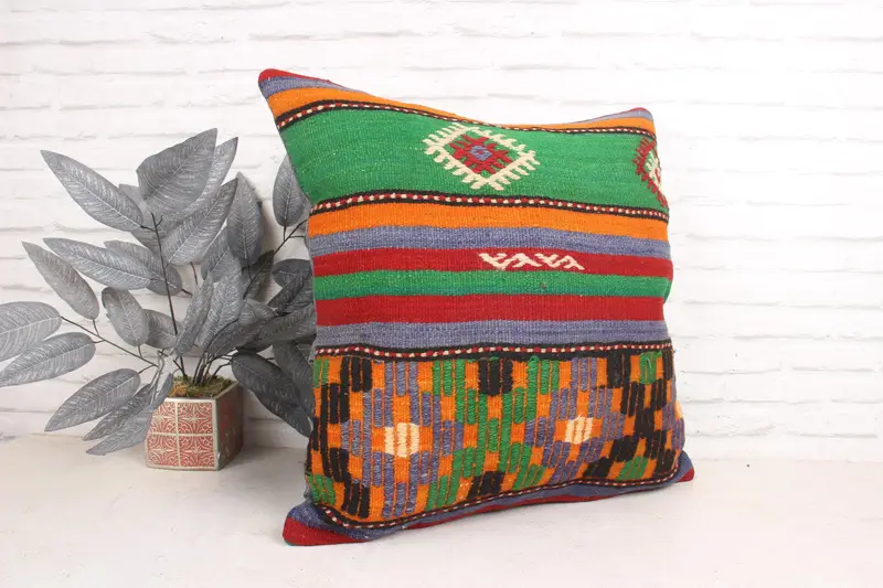 24x24 Green Cushion Cover, Ethnic Pillow Cover Pillow Cover, Pillow for Sofa, Kilim Pillow, Vintage Kilim Throw Pillow, Pillow Case - 3