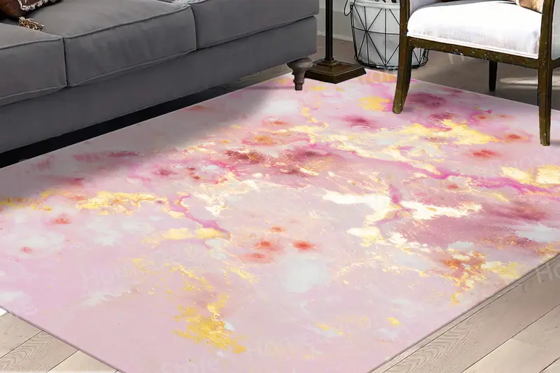 Shimmery Pink Marble Printed Rug, Contemporary Luxury Design