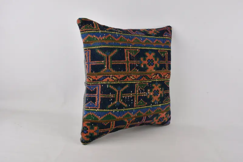 Vintage Kilim Pillow, Ethnical Kilim Rug Pillow, Meditation Cushion, 24x24 Blue Pillow Cover, Pillow Sham, Kilim Cushion Sham - 2
