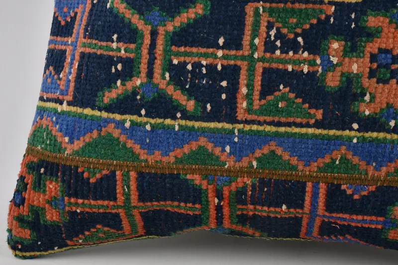 Vintage Kilim Pillow, Ethnical Kilim Rug Pillow, Meditation Cushion, 24x24 Blue Pillow Cover, Pillow Sham, Kilim Cushion Sham - 4