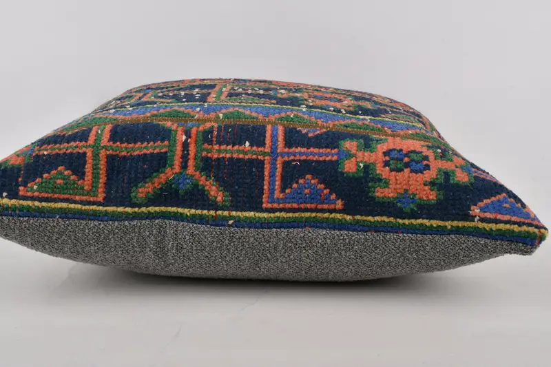 Vintage Kilim Pillow, Ethnical Kilim Rug Pillow, Meditation Cushion, 24x24 Blue Pillow Cover, Pillow Sham, Kilim Cushion Sham - 5