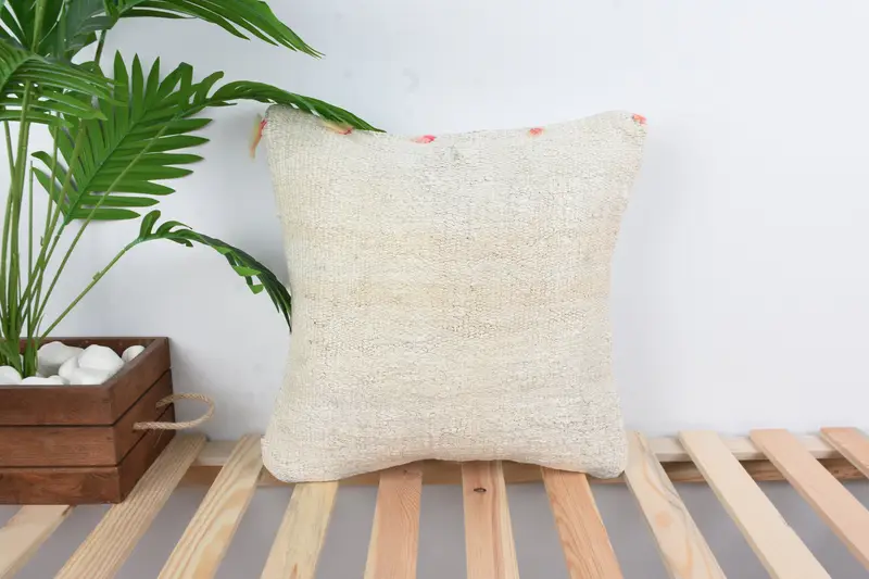 16x16 White Cushion Case, Pillow, Ikat Pillow Cover, Pillow for Couch, Handmade Kilim Cushion, Decorative Bolster Pillow Case, Gift Pillow - 1