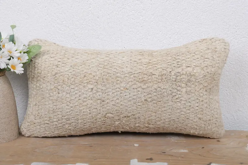 Vintage Pillow, Kilim Rug Pillow Sham, 8x16 Beige Pillow Case, Boho Pillow, Accent Throw Pillow Sham, Handmade Kilim Cushion, Pillow Case - 2