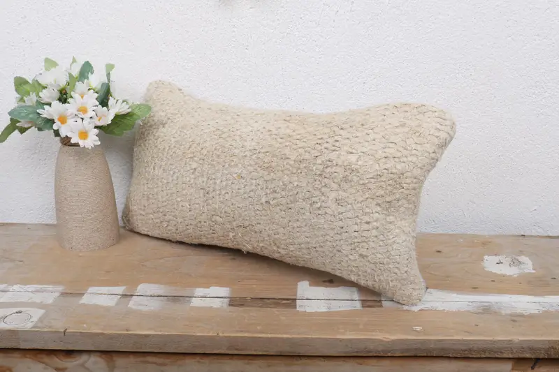 Vintage Pillow, Kilim Rug Pillow Sham, 8x16 Beige Pillow Case, Boho Pillow, Accent Throw Pillow Sham, Handmade Kilim Cushion, Pillow Case - 4