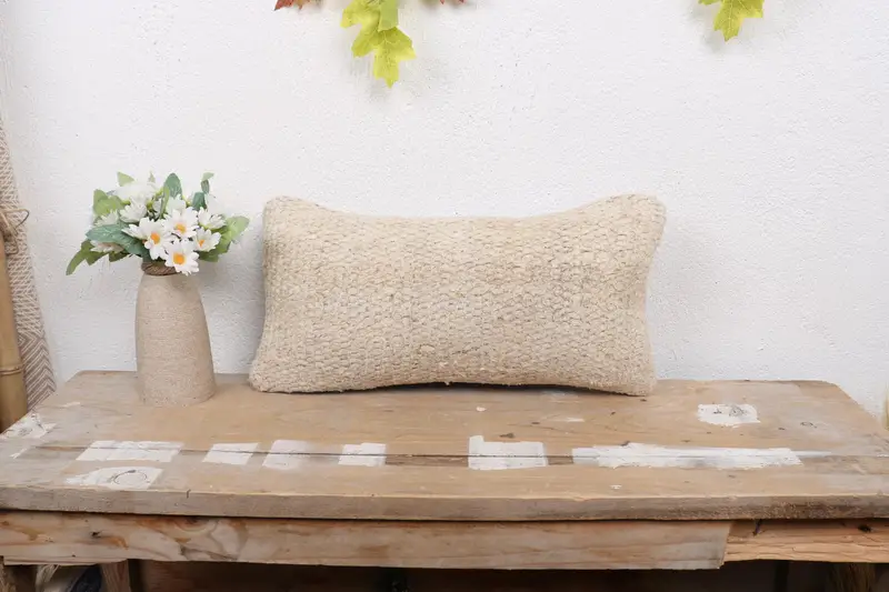 Vintage Pillow, Kilim Rug Pillow Sham, 8x16 Beige Pillow Case, Boho Pillow, Accent Throw Pillow Sham, Handmade Kilim Cushion, Pillow Case - 1