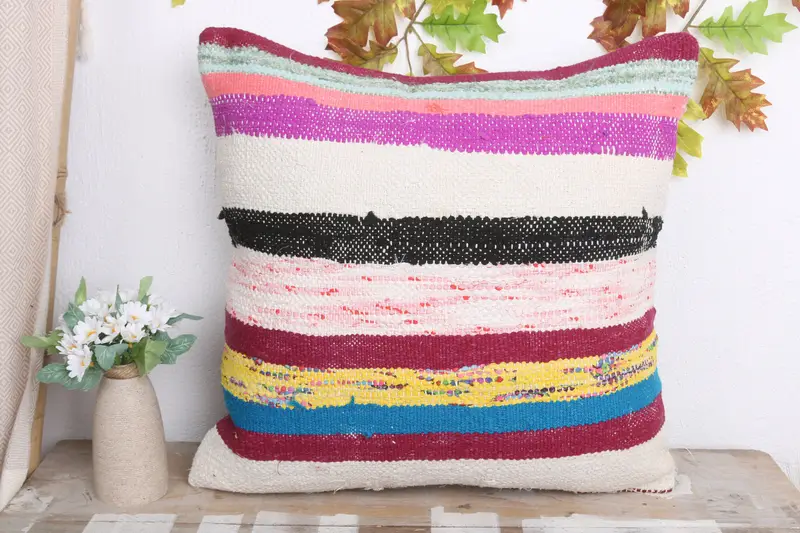 Pillow for Couch, Vintage Pillow, Home Decor Pillow, 20x20 White Pillow Sham, Pillow Sham, Pastel Pillow Cover, Kilim Pillow - 2