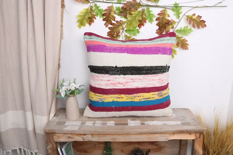 Pillow for Couch, Vintage Pillow, Home Decor Pillow, 20x20 White Pillow Sham, Pillow Sham, Pastel Pillow Cover, Kilim Pillow - 1
