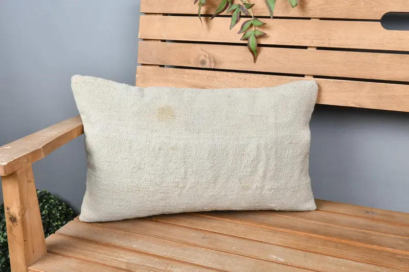 Kilim Pillow, Cushion Case, Natural Pillow Case, 12x20 Beige Pillow, Vintage Pillow, Anatolian Pillow Cover, Pastel Cushion Case, Pillow for Couch - 1