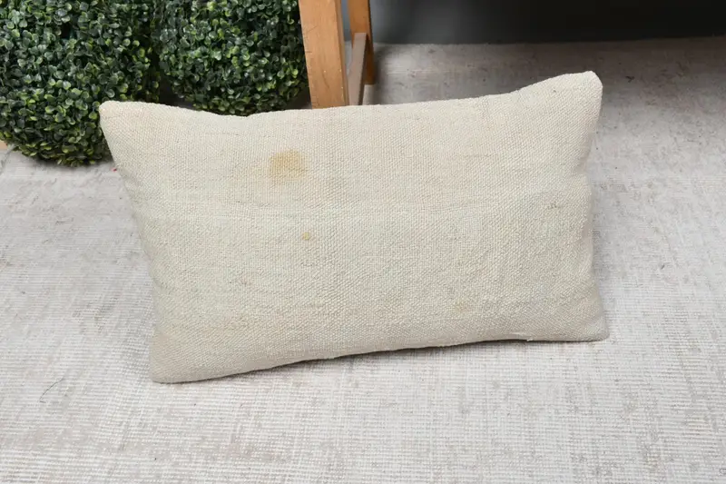 Kilim Pillow, Cushion Case, Natural Pillow Case, 12x20 Beige Pillow, Vintage Pillow, Anatolian Pillow Cover, Pastel Cushion Case, Pillow for Couch - 7