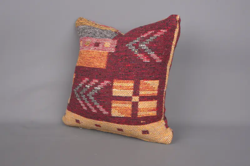 Authentic Pillow Case, Gift Pillow, Turkish Kilim Pillow, Cushion Cover, Nomadic Cushion Case, 14x14 Red Pillow Case, Kilim Pillow - 3