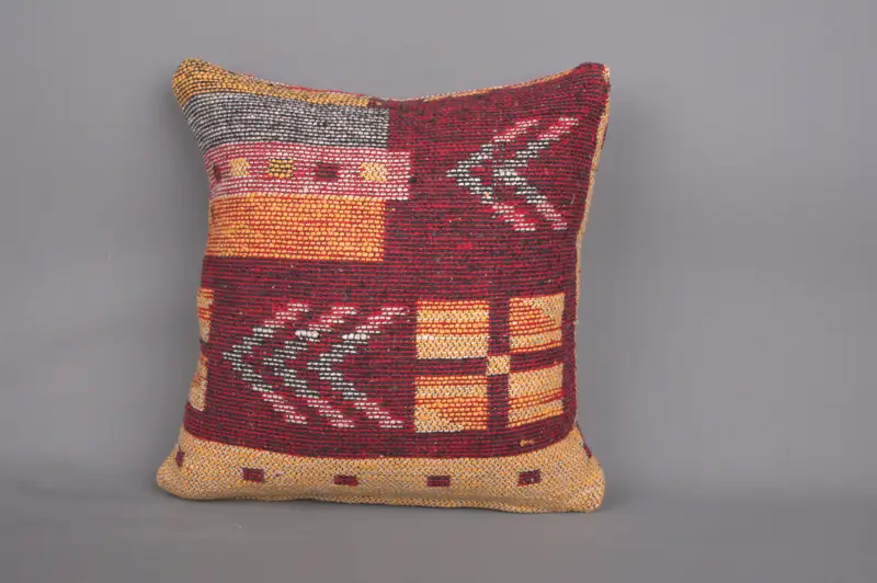 Authentic Pillow Case, Gift Pillow, Turkish Kilim Pillow, Cushion Cover, Nomadic Cushion Case, 14x14 Red Pillow Case, Kilim Pillow - 4