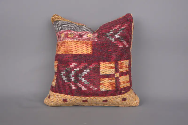 Authentic Pillow Case, Gift Pillow, Turkish Kilim Pillow, Cushion Cover, Nomadic Cushion Case, 14x14 Red Pillow Case, Kilim Pillow - 1