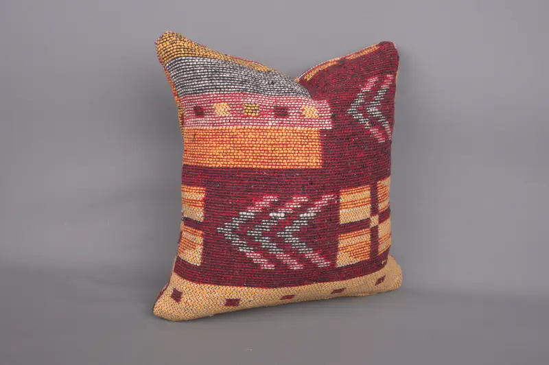 Authentic Pillow Case, Gift Pillow, Turkish Kilim Pillow, Cushion Cover, Nomadic Cushion Case, 14x14 Red Pillow Case, Kilim Pillow - 2