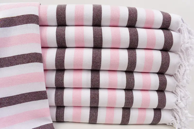 Turkish Towel Bath Pink Burgundy Stripes Organic Cotton, 70x40 Inches