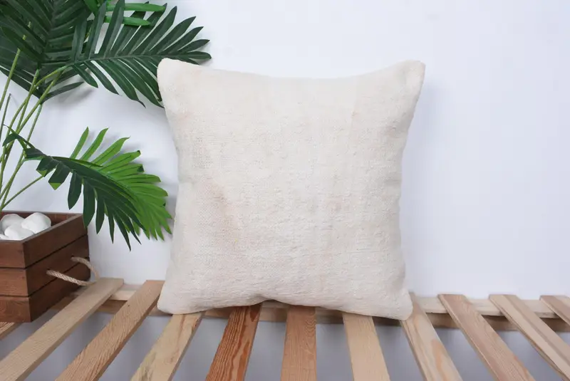 Toss Cushion, Outdoor Pillow Case, Pillow Case, Vintage Pillow, 16x16 Beige Cushion Case, Pastel Pillow Case, Gift Pillow, Handmade Kilim Cushion - 1