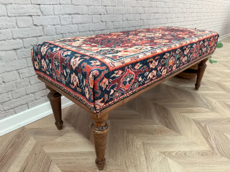 Conjunto otomano modular azul y rosa, otomano de mezcla de lana inspirado en Kilim