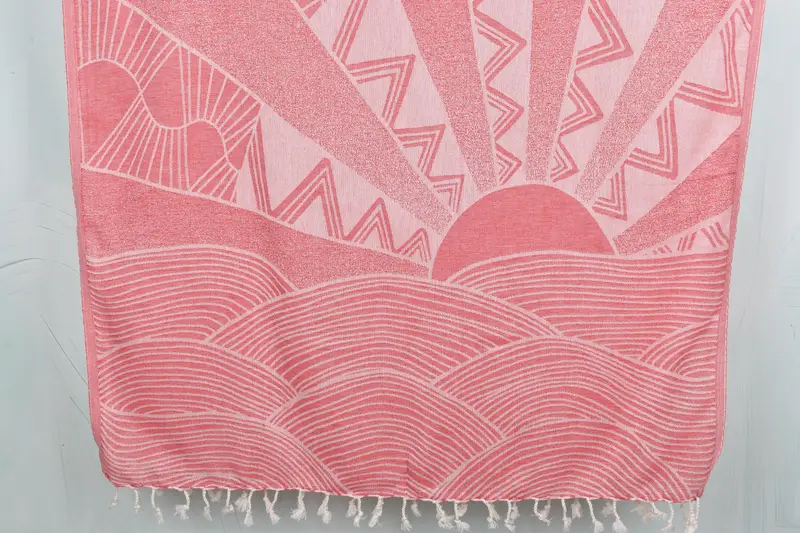 Turkish Beach Towel Red Cotton, Cappadocia Design, 38x71 Inches