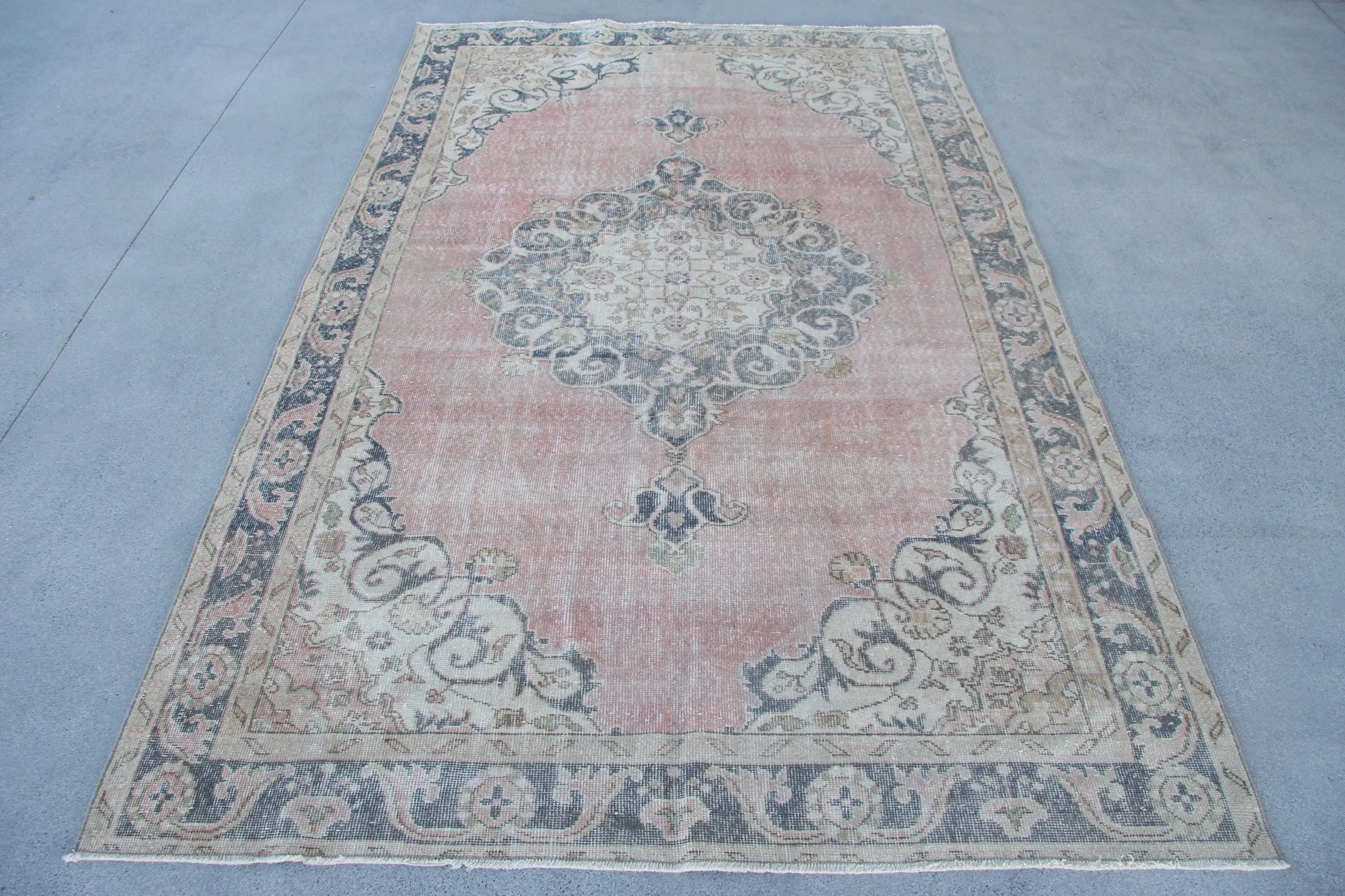 Türkischer Vintage Teppich, 6,7x10,6 ft Teppich, rosa Übergröße Teppich - 1