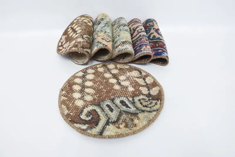 ボヘミアン サークル プレースマット、ブラウン & ブロンズ コットン ウール装飾