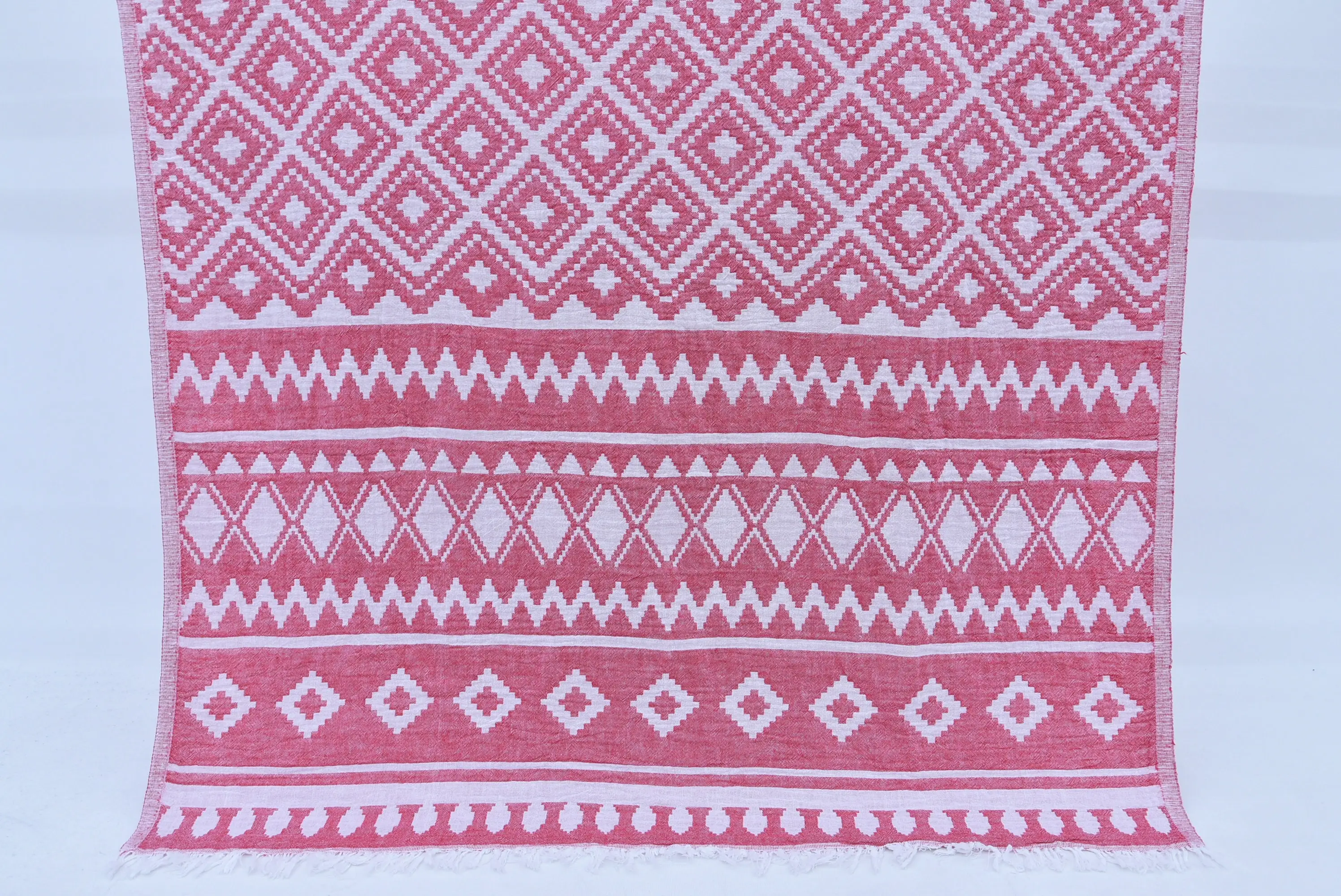 Bridesmaid Gift Turkish Bath Towel Red Patterned, 36x63 inches - 1