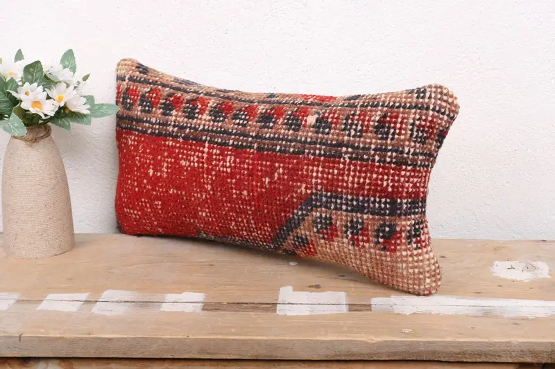 Lounge Throw Pillow Case, Kilim Cushion Sham, Wholesale Pillow, 8x16 Red Pillow Case, Cushion Cover, Pillow for Sofa, Turkish Kilim Pillow - 4