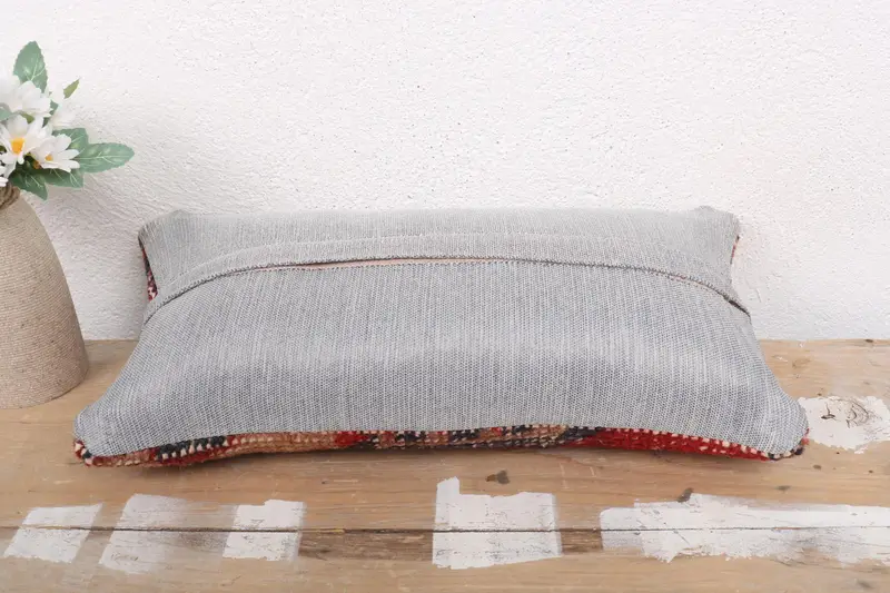 Lounge Throw Pillow Case, Kilim Cushion Sham, Wholesale Pillow, 8x16 Red Pillow Case, Cushion Cover, Pillow for Sofa, Turkish Kilim Pillow - 7