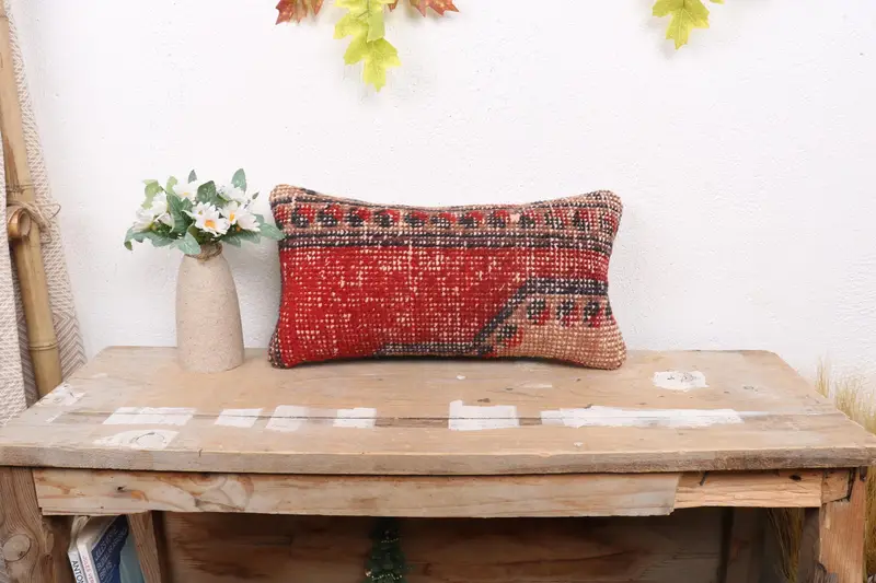 Lounge Throw Pillow Case, Kilim Cushion Sham, Wholesale Pillow, 8x16 Red Pillow Case, Cushion Cover, Pillow for Sofa, Turkish Kilim Pillow - 1