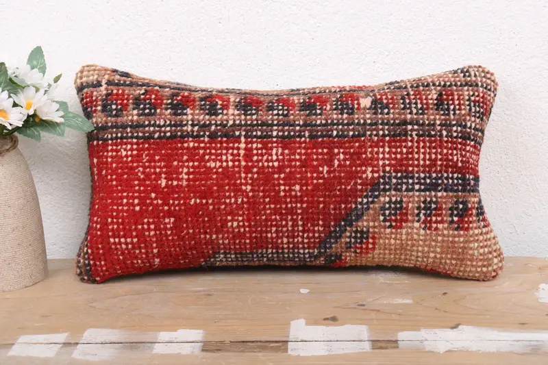 Lounge Throw Pillow Case, Kilim Cushion Sham, Wholesale Pillow, 8x16 Red Pillow Case, Cushion Cover, Pillow for Sofa, Turkish Kilim Pillow - 2