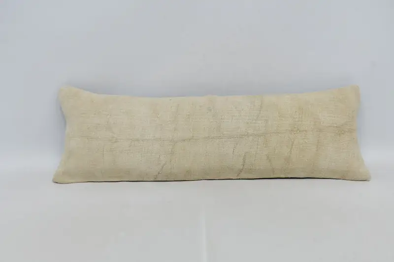 Pillow Sham, Gift Pillow, Handmade Rug Seat Cushion Case, Vintage Kilim Throw Pillow, Interior Designer Pillow, 12x36 Beige Cushion - 1