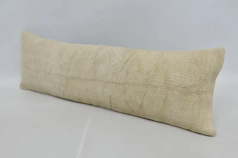Pillow Sham, Gift Pillow, Handmade Rug Seat Cushion Case, Vintage Kilim Throw Pillow, Interior Designer Pillow, 12x36 Beige Cushion - 4