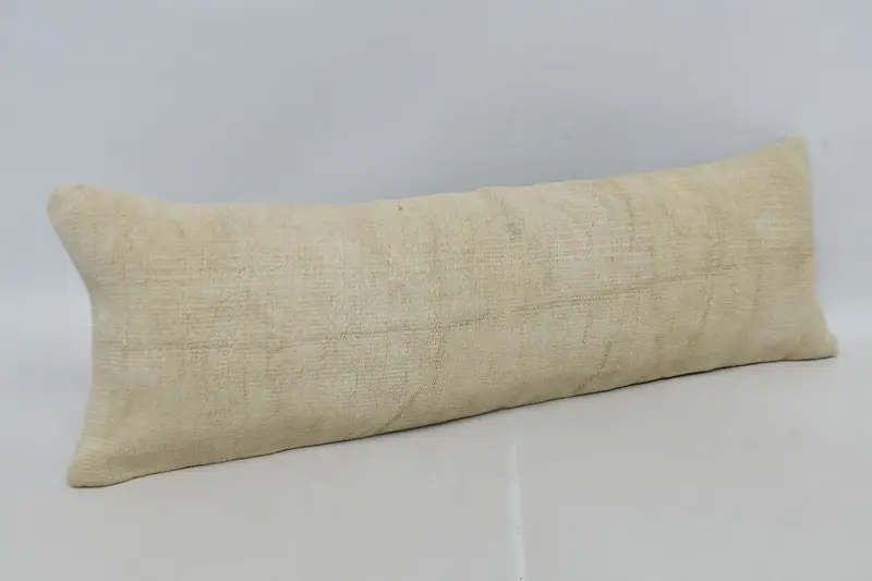 Pillow Sham, Gift Pillow, Handmade Rug Seat Cushion Case, Vintage Kilim Throw Pillow, Interior Designer Pillow, 12x36 Beige Cushion - 3
