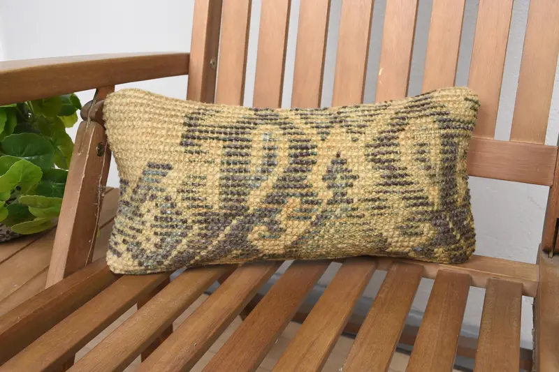 Turuncu & Kahverengi Geometrik Kırlent, El Yapımı Keten Kırlent