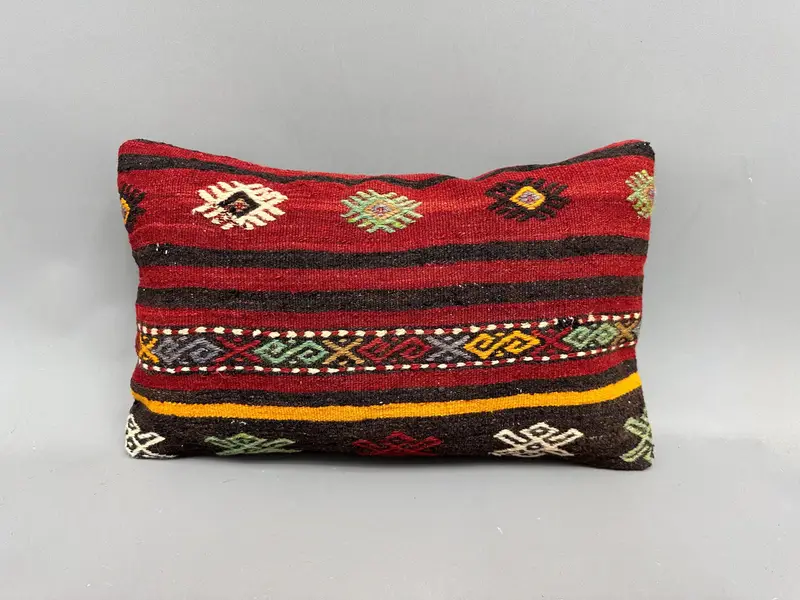 Cotton Cushion Case, Boho Pillow, Meditation Cushion, Pillow for Couch, Kilim Pillow Cover, Pillow Case, 12x20 Red Pillow Cover - 4