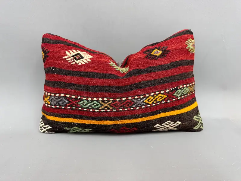 Cotton Cushion Case, Boho Pillow, Meditation Cushion, Pillow for Couch, Kilim Pillow Cover, Pillow Case, 12x20 Red Pillow Cover - 1