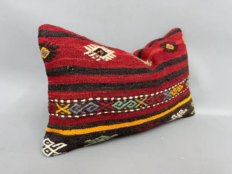Cotton Cushion Case, Boho Pillow, Meditation Cushion, Pillow for Couch, Kilim Pillow Cover, Pillow Case, 12x20 Red Pillow Cover - 2