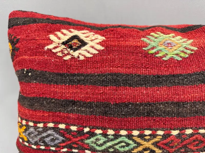 Cotton Cushion Case, Boho Pillow, Meditation Cushion, Pillow for Couch, Kilim Pillow Cover, Pillow Case, 12x20 Red Pillow Cover - 5