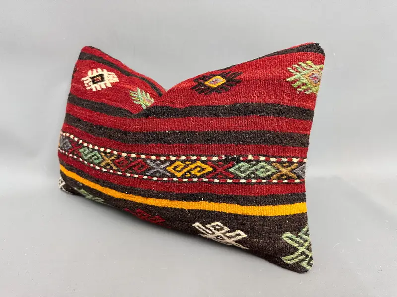 Cotton Cushion Case, Boho Pillow, Meditation Cushion, Pillow for Couch, Kilim Pillow Cover, Pillow Case, 12x20 Red Pillow Cover - 3